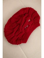 Dámská zimní čepice s ozdobným pletením a krystalky K398 červená