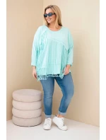 Dámská bavlněná blůza Plus Size s třásněmi mátová