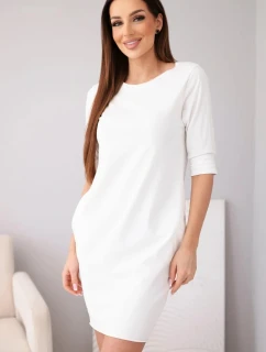 Dámské bavlněné šaty s 3/4 rukávem a kapsami bílá