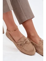 Dámské polobotky mokasíny s plochou podrážkou a šněrováním Zalina – béžové