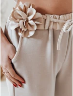 Dámské máslové kalhoty s květinami LEGISSA light beige FashionStreet UY2404