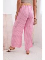 Dámské pruhované viskózové kalhoty se širokými nohavicemi růžový Dámské pruhované viskózové kalhoty se širokými nohavicemi růžový
