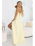 663-3 ELARA korzetové maxi šaty s rozparkem a zavazováním na zádech - máslově žluté