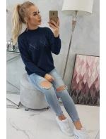 Svetr s polovičním rolákem a kosočtvercovým vzorem tmavě modrý