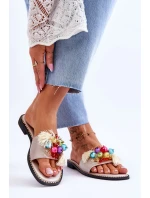 Pantofle s ozdobnými korálky S.Barski KV-2775-47 Nude