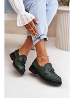 Zazoo 20174 Kožené Elegantní Polobotky Dámské Na Plochém Podpatku Tmavě Zelené