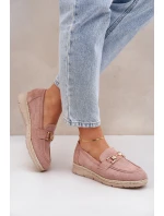 Dámské mokasíny s perforací a zlatým detailem a jutovým pletením růžové Lainer Dámské mokasíny s perforací a zlatým detailem a jutovým pletením růžové Lainer