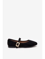 Baleríny s páskem a zlatým sponou Eko semišové Černé Adelora