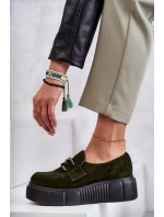 Módní semišové boty na platformě Khaki Marsol Módní semišové boty na platformě Khaki Marsol