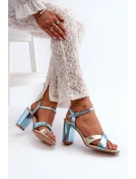 Eko Kožené Sandály Na Podpatku Modro-Zlaté Abilica
