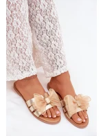 Dámské sandály na plochém podpatku s tylovou mašlí zlaté Tanira