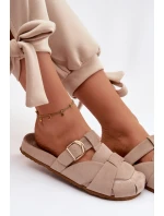 Dámské mules s pásky a zlatým přezkou Béžové Ganelle