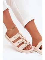 Dámské pantofle s pásky – světle béžové
