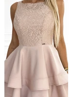 205-5 LAURA dvojité rozšířené šaty s krajkovým vrškem - BEACH