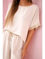 Viskózový komplet se zlatým lemováním béžový