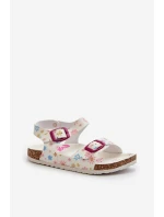 Dětské sandály s květinami a sponami bílé Memoria