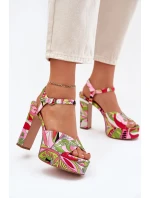 Vzory Sandály Na Podpatku A Platformě Růžovo-Zelené Slaria