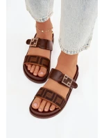 Dámské pantofle s zlatým sponou hnědé Fiorisse