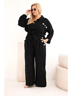 Dámský Plus Size komplet s košilí a širokými kalhotami černý Dámský Plus Size komplet s košilí a širokými kalhotami černý