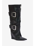 Kozačky ke kolenům na klínu s ohrnutým svrškem a sponami Tamirla