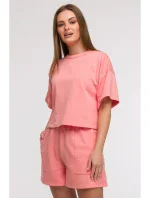 B294 Oříznutá mikina s krátkým rukávem - korálová