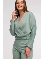 B296 Široké kalhoty s předními švy - mátové