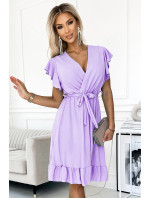 Šaty s volánkem, výstřihem a vázáním Numoco CORNELIA - fialkové