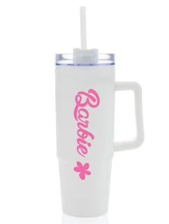 BARBIE - bílý cestovní hrnek s průhledným víčkem 900 ml