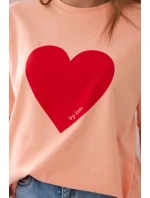 Bavlněná halenka s potiskem srdce losos