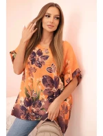 Dámská bavlněná blůza s květinovým potiskem a krátkým rukávem oranžová