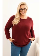 Svetr dámský plus size s lodičkovým výstřihem bordový