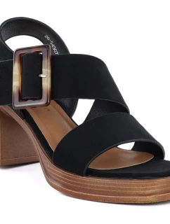 Dámské semišové sandály na podpatku černé Potocki 54307