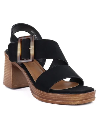 Dámské semišové sandály na podpatku černé Potocki 54307
