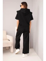 Dámský komplet máslový mikina s kapucí a volné kalhoty se stahováním černý