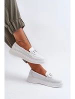 Dámské kožené mokasíny na platformě bílé S.Barski LR720