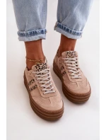 Zazoo N1068S4 Dámské Semišové Sneakersy Na Platformě Leopardí Růžové