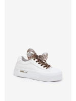 Dámské tenisky na masivní platformě s ozdobným šněrováním bílé Zidora