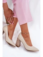 Kožené lodičky na podpatku béžové Gregosa