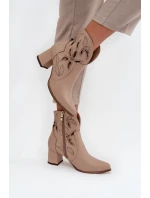 Kožené dámenské vzorované boty na podpatku Zazoo 3647 světle béžové