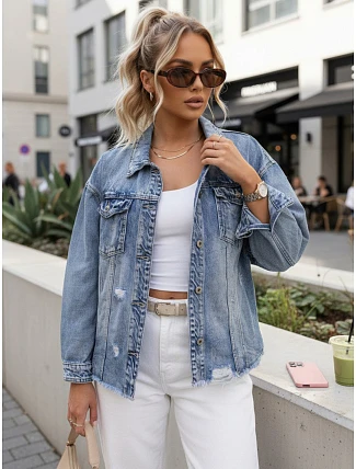 Dámská džínová bunda s odřenou modrou FashionStreet TY5687