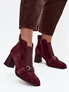 Dámské kotníkové boty z přírodního semiše na podpatku Artiker 57C0222 bordó