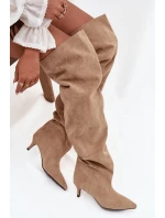 Nazouvací dámské kozačky na jehlovém podpatku Ysolienne – béžové Nazouvací dámské kozačky na jehlovém podpatku Ysolienne – béžové