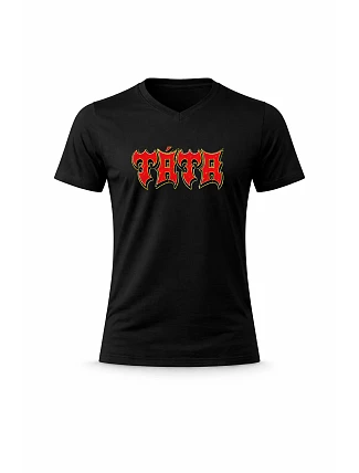 Pánské bavlněné tričko s potiskem - TÁTA (ROCK) - černé