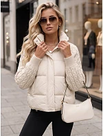 Dámská prošívaná péřová bunda s pletenými rukávy, krémová, FashionStreet TY5929