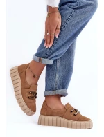 Zamszové dámské polobotky na platformě s ozdobou tmavě béžové Lewski 3398