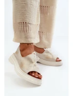 Zazoo 2939 Dámské kožené sandály s mašlí Zlatý otěr