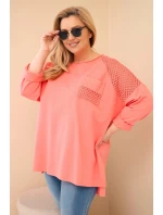 Dámská mikina Plus Size bavlněná s potiskem meruňková