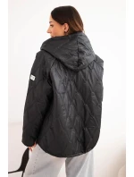 Dámská jarní prošívaná bunda s kapucí a zipem černá