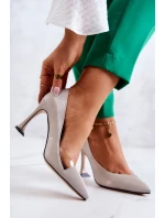 Módní kožené boty na jehlách Světle šedá Tamira