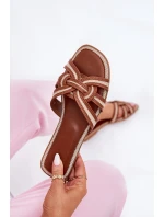 Dámské Ploché Pantofle S Propletenými Pásky Hnědé Acimine